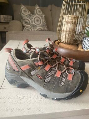 Keen Women's Hiking Shoes in Olive Green and Coral